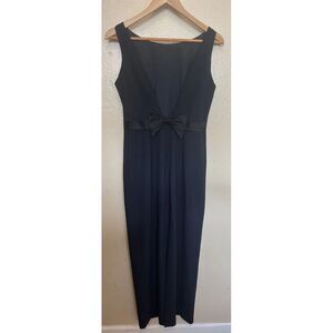 Vtg Laundry Shelli Segal Maxi Dress Bow Open Back High Slit Satin Gown Black‎ 10